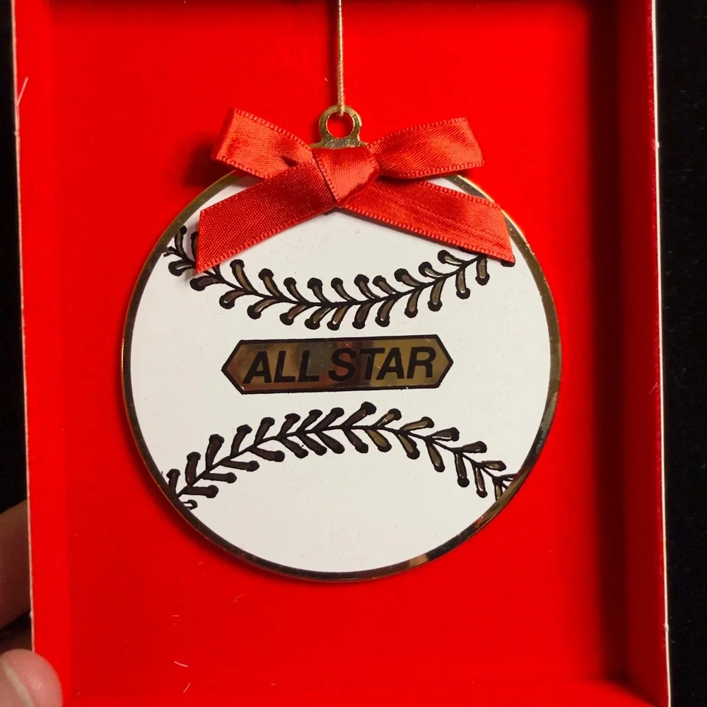 Gloria‎ Duchin All Star Baseball Christmas Ornament 24K Goldtone Finish USA